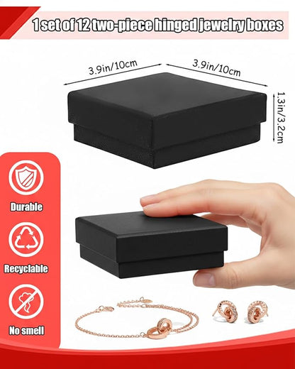Rocutus Jewelry Gift Boxes for Necklace, Earring, Ring - Cotton Filled Cardboard Paper Jewelry Box Gift Cases for Wedding, 12 Pack Engagement, Gift Packaging, Luxury Jewelry Box, Ring Box (Black)