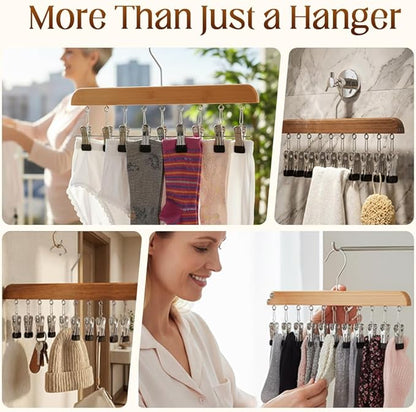 Closet Organizer with 12 Clips, 2026 Upgrade Space Saving Hanging Closet Organizer, Space-Saving Hat Scarf Clothespins for Jeans Skirts Socks Pant Hangers with Clips (Black)