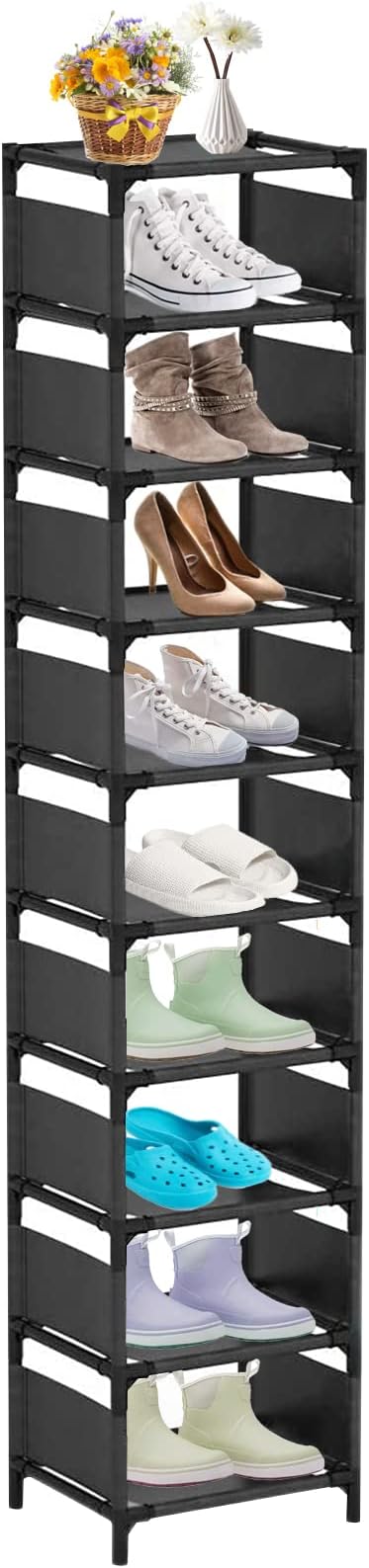 10-Tier Vertical Shoe Rack, Tall Narrow Shoe Shelf Space Saving Organizer for Entryway Door Small Space