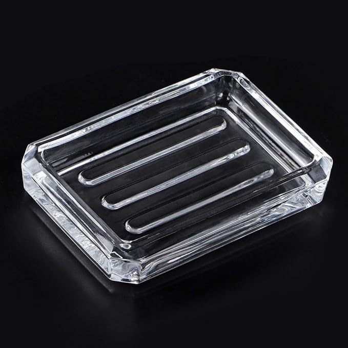 MDLUU 2-Pack Glass Bar Soap Dish, Decorative Soap Saver Tray for Shower, Bathtub, Bathroom Sink, Kitchen Sink (Square)