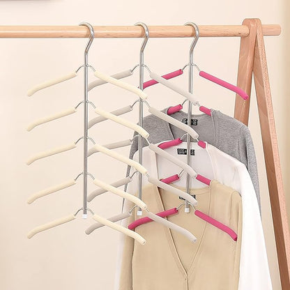 3 Pack 5 in 1 Blouse Tree Hangers Space Saving Clothes Hangers Swing Arm Non Slip Padded Coat Hanger Multi-Layer Clothes Hanger Heavy Duty Stainless Steel Sweater Shirt Hanger（Gray）