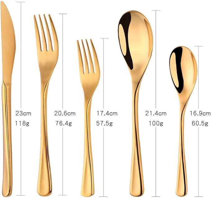 Baikai Heavy-duty Dinerware Silverware Set, 20 Pieces Flatware Cultery Sets, Stainless Steel Kitchen Utensils Service for 4 (Gold, 20)
