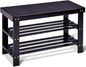 GOFLAME Shoe Bench Rack, 2-Tier Bamboo Seat Storage Shelf, Free Standing Shoe Storage Bench with Stylish and Modern Design, Shoe Organizer for Décor Entryway, Hallway, Living Room, Bathroom (Black)