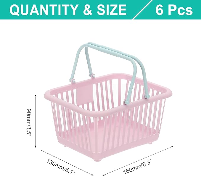 PATIKIL 6PCS Mini Shopping Basket, Small Plastic Basket Mini Storage Basket Grocery Tiny with Handles Organizer Filtered Water for Organizing Toys Eggs Fruits Snacks,Purple