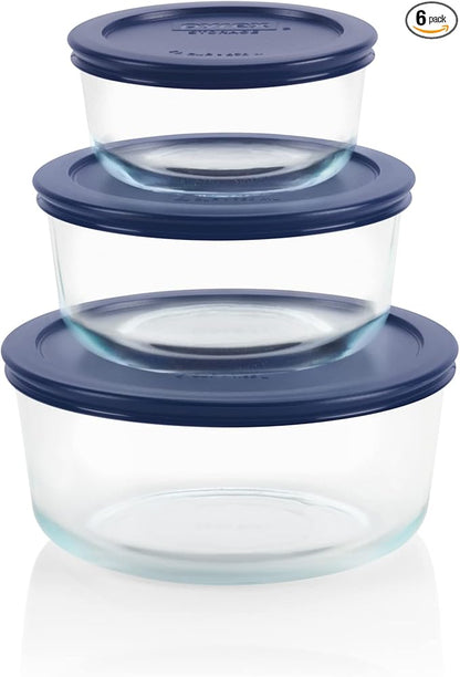 Pyrex Simply Store (3-Pack) Glass Food Storage Containers Set, (2, 4 & 7 Cup) Meal Prep Containers With Plastic BPA-Free Lids, Dishwasher & Microwave Safe
