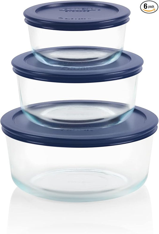 Pyrex Simply Store (3-Pack) Glass Food Storage Containers Set, (2, 4 & 7 Cup) Meal Prep Containers With Plastic BPA-Free Lids, Dishwasher & Microwave Safe