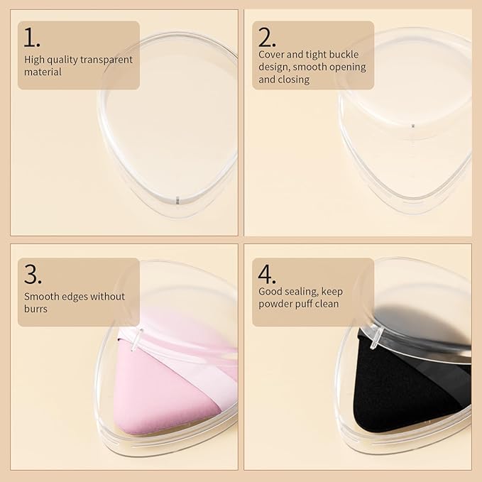 5 Pack Triangle Powder Puff Holders – Multifunctional Cosmetic Storage Case for Makeup Puffs, Beauty Blenders – No Sponge Included