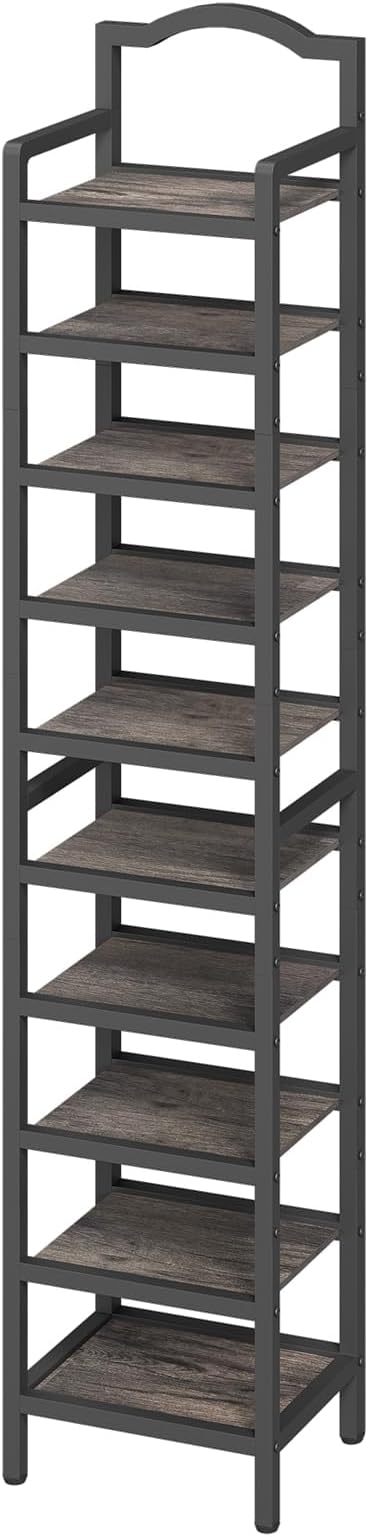 YATINEY 10-Tier Tall Shoe Rack, Vertical Shoe Organizer for Small Spaces, Wooden Shoe Shelf for Entryway, Space Saving Shoe Storage, Holds 10 Pairs of Shoes, Charcoal Gray and Black SS50BC