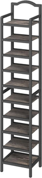 YATINEY 10-Tier Tall Shoe Rack, Vertical Shoe Organizer for Small Spaces, Wooden Shoe Shelf for Entryway, Space Saving Shoe Storage, Holds 10 Pairs of Shoes, Charcoal Gray and Black SS50BC