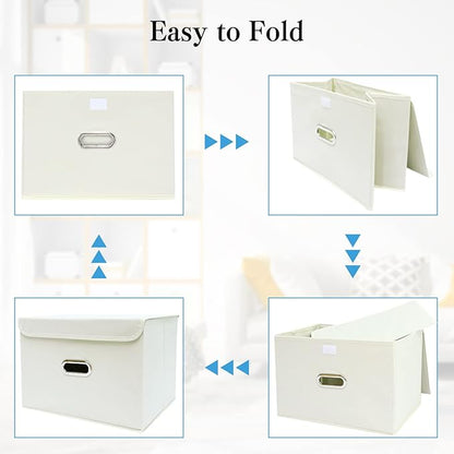 STOREONE Fabric Storage Cube Bins Foldable Organizer Container Collapsible Basket with Lids and Metal Handles, for Home, Bedroom, Closet 8 Pcs (Creamy-White)