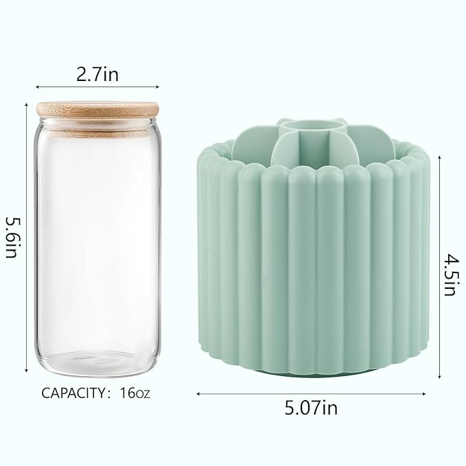 Anyoifax 360 Rotating Makeup Brush Holder 7 Slots Make Up Brush Organizer Removable Spinning Cosmetic Brushes Storage Pen Holder for Vanity, Dresser, Desk, Green