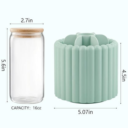 Anyoifax 360 Rotating Makeup Brush Holder 7 Slots Make Up Brush Organizer Removable Spinning Cosmetic Brushes Storage Pen Holder for Vanity, Dresser, Desk, Green