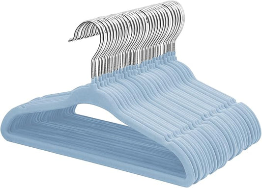 ManGotree Velvet Baby Clothes Hangers, Baby Toddler Kids Hangers with Swivel Hook, Notched Shoulder Design for Kids and Children Clothes (30 Pack, Blue)