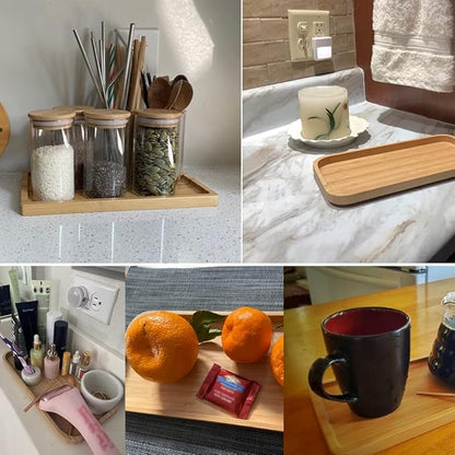 Bamboo Vanity Tray Bamboo Counter Tray Rack for Organizing Decor Display Toilet Tank Top Tray Pallet, Bathroom Storage Vanity Pallet 11.8 x 6 x 0.7in