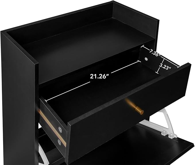 ZeHuoGe Natural Rattan Shoe Cabinet with 2 Flip Drawers, Black Shoe Rack Storage Cabinet for Heels, Slippers, Free Standing Shoe Rack for Entrance Hallway (Black)