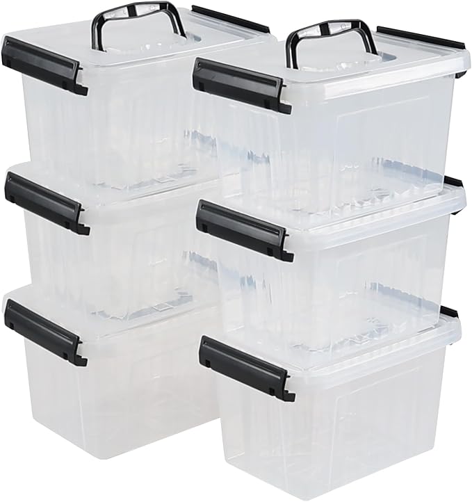 Anbers 3 Quart Small Clear Storage Box with Lid, Set of 6