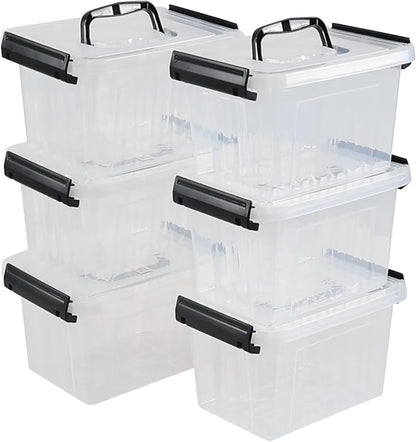 Anbers 3 Quart Small Clear Storage Box with Lid, Set of 6