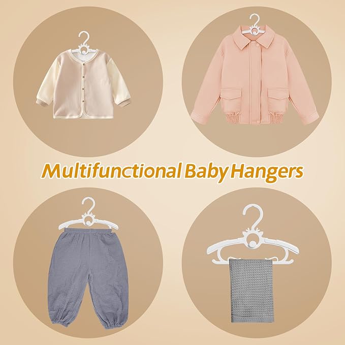 Kids Hangers 30PCS, 11"-14" Extendable and Stackable Baby Hangers, 45g Ultra-Thick Space Saving Non-Slip Plastic Hanger for Infant, Toddler and Nursery Closet, White