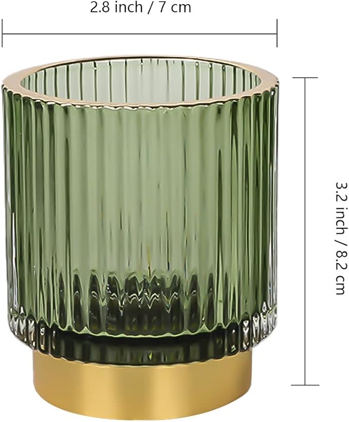 Green Makeup Brush Holder, Glass Toothbrush Holders for Bathrooms, Gold Pen Holder for Desk, Vintage Make Up Brush Holder Vanity Organizer for Brushes, Lipstick, Eyebrow Pencil