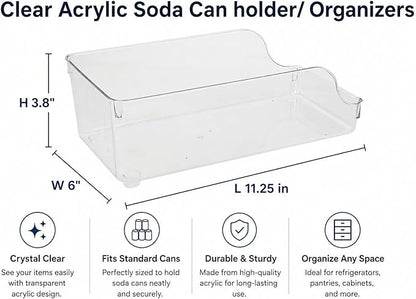 2 Pack Clear Acrylic Soda Can Organizer for Refrigerator Stackable Beverage Storage Holder for Fridge, Pantry & Cabinets Durable Plastic Can Dispenser Rack for Soda Beer & Sparkling Water