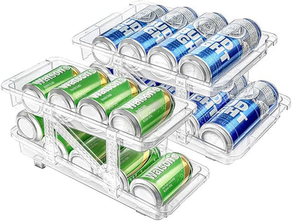Xicennego Set of 2 Adjustable Soda Can Organizer for Refrigerator, Cabinets, Countertops, Beverage Can Dispenser for Fridge, for Standard Cans, Skinny Cans, And Tall Cans (Clear)