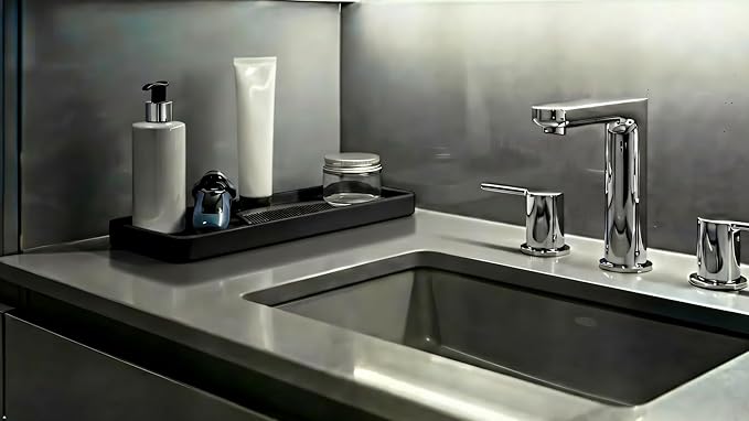 Silicone Kitchen Sink Organizer Tray, Sponge Holder and Countertop Protector | Bathroom and Kitchen Soap Dish and Dispenser Tray (Black, 12"x4")