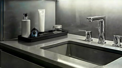 Silicone Kitchen Sink Organizer Tray, Sponge Holder and Countertop Protector | Bathroom and Kitchen Soap Dish and Dispenser Tray (Black, 12"x4")