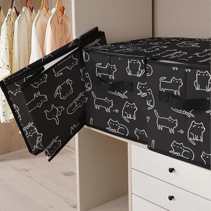 Stackable Clothes Storage Bins with Lids,Closet Organizers Fabric Cat Printing Box for Home and Office,Blanket Clothes Organizers,Under Bed Storage Containers 3 Pack.
