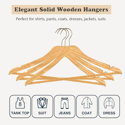 Wooden Natural Slim Solid Wood Coat Hangers,16.7inch Ultra Thin Space Saving Wooden Adult Hangers,Clothes 20 Pack Heavy Duty Suit with Pant Bar for Jacket Shirt Suit Pants