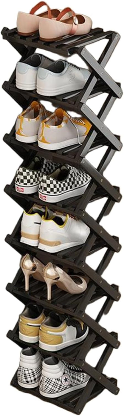 YYW Bamboo Shoe Rack for Entryway, Free Free Standing Shoe Racks Shelf Closet, Foldable Vertical Shoe Storage Organizer for Living Room