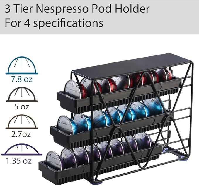 coffee Pod Holder 3 Tier Coffee Pod Holder For Countertop With 24 pods,Black 1pcs
