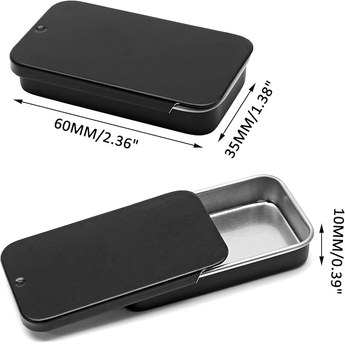10 Pcs Black Metal Tin Container Slide Lid, 2.36" x 1.38" x 0.39" Metal Tin Container Slide Top for DIY Pills, Solid Perfumes, Lip Balms, Cards and Herbs