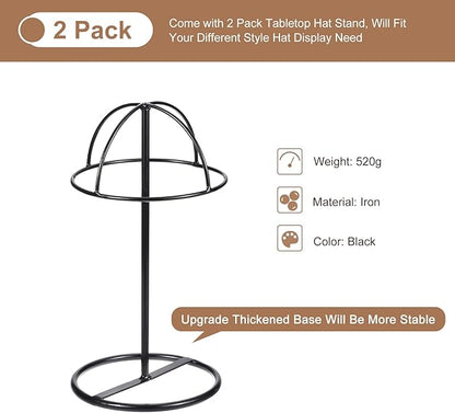 uxcell Metal Hat Display Stand 2 Pack Tabletop Hat and Wig Rack Holder Freestanding for Baseball Cap, Fedora Hat, Cowboy Hat - Black, 12 Inch