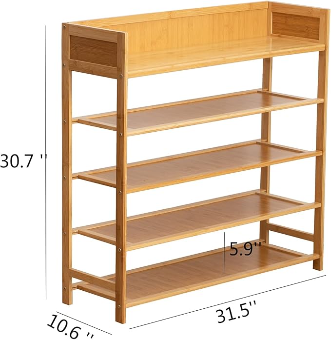 SOBIBO Bamboo Shoe Rack Organizer, 5 Tier Shoe Shelf Storage Organizer, for Entryway, Hallway, and Closet (Nature-31.5)