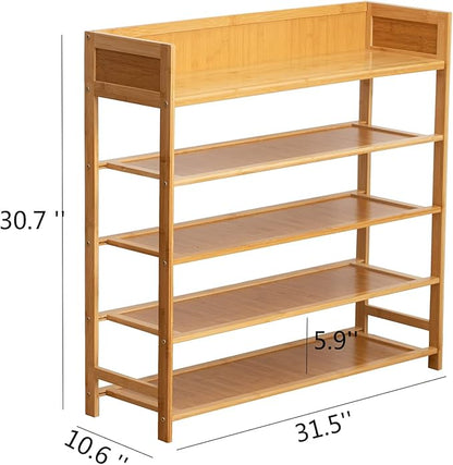 SOBIBO Bamboo Shoe Rack Organizer, 5 Tier Shoe Shelf Storage Organizer, for Entryway, Hallway, and Closet (Nature-31.5)