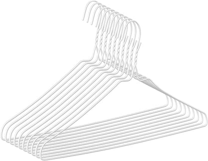 10 Pack Drip Dry Wire Hanger Bulk 16 Inch Galvanized Steel Coat Clothes Hangers with Plastic Coating Dry Cleaner Suit Holders for Home Caped Clothing (White)
