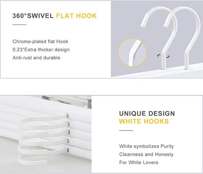 TOPIA HANGER All White Wooden Pants Hangers, Wood Skirt Hangers with Clips, Deluxe Hanger with 360° Swivel Anti-Rust Flat Hook, Smooth Finish Wood for Slacks Trousers Hanger 20 Pack -CT03W