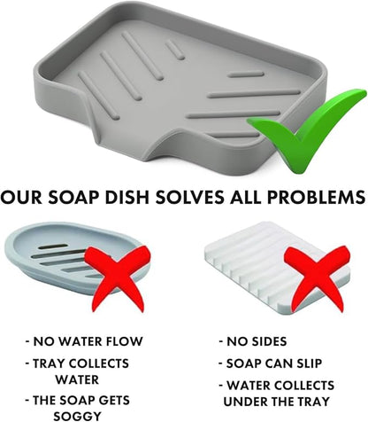 Silicone Soap Bar Holder: Premium Gray Self-Draining Soap Dish - Elegant Shower & Bathroom Solution