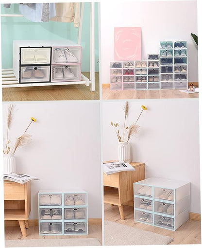 6pcs Stackable Thickened Plastic Shoe Boxes Organizing Storage Case for Shoes Storage Box for Men Women