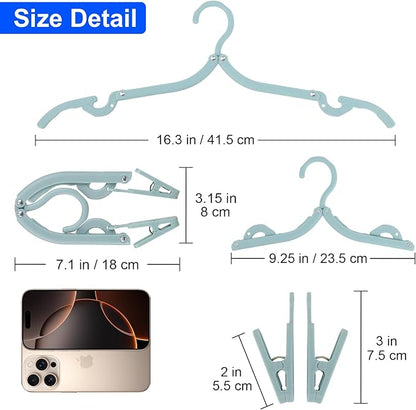 8 Pack Foldable Travel Hangers with 16 Clips & Folding Hanger - Space Saving Portable Collapsible Hooks for Cruise, RV, Hotel (Assorted Colors)
