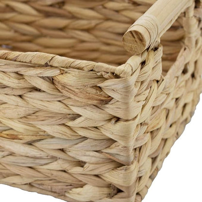 Storage Basket made by Water Hyacinth with Wood Handles, Arts and Crafts. (Medium)