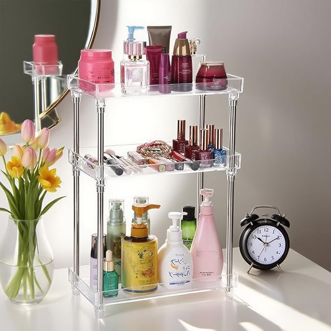Body Spray Organizer, 3 Tier Bathroom Counter Organizer Acrylic Clear Corner Makeup Organizers Bathroom Organizers Countertop Counter Vanity Tray Corner Shelf Lotion Organizers For Skincare Comestics