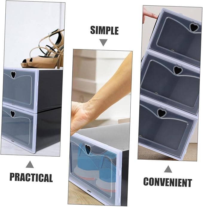 Unomor 6pcs Storage Boxes for Shoes Flip Shoe Organizers Sneaker Storage Containers Black