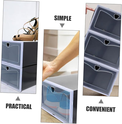 Unomor 6pcs Storage Boxes for Shoes Flip Shoe Organizers Sneaker Storage Containers Black