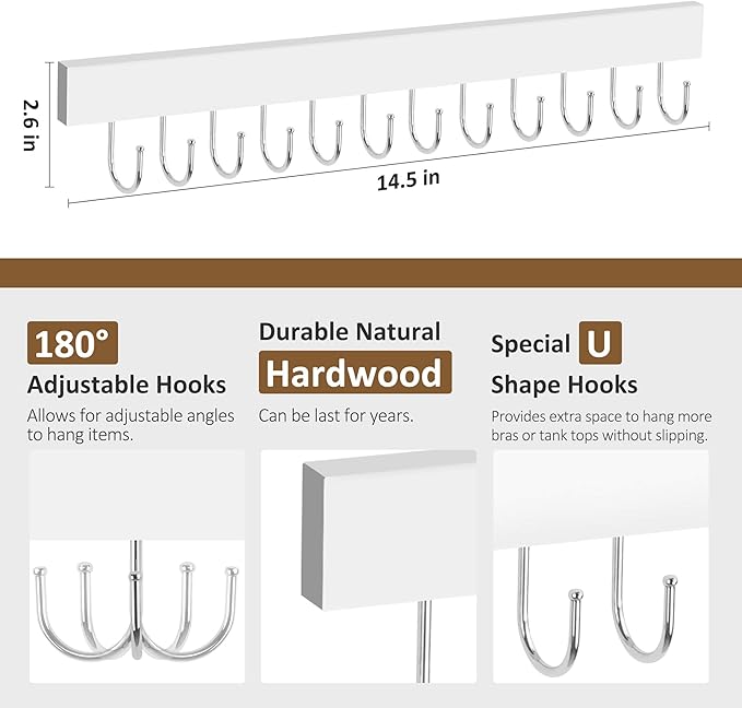 ZEDODIER 2 Pack Necklace Organizer Wall Mount, Wooden Jewelry Hanger Necklace Holder with 24 Hooks,Hanging Jewelry Organizer, White
