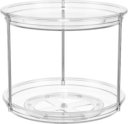2 Tier Lazy Susan Organizer, 9.25'' Lazy Susan Turntable for Cabinet, Stackable Turntable Organizer Rotating Spice Rack Organization for Kitchen Countertop, Pantry, Bathroom, Clear