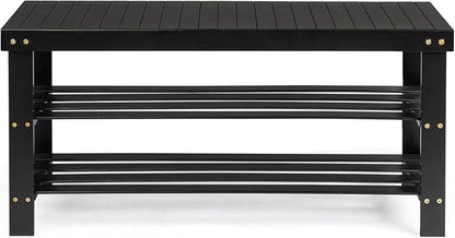 3 Tier Bamboo Shoe Racks,Narrow Vertical Shoes Rack,Freestanding Shoe Organizer Shelf,Shoe Rack Storage Organizer,with Shelves,for Closet, Entryway, Front Door Entrance, Bedroom, Hallway (Black)