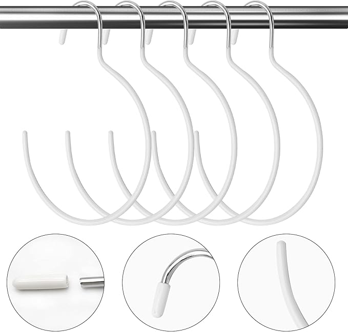 5 Pieces Non-Slip Tie Hanging Hooks Scarf Ring Hanger Belt Organizer Closet Accessories Organizer for Ties Scarves Belts and Jewelry (White)