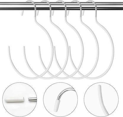 5 Pieces Non-Slip Tie Hanging Hooks Scarf Ring Hanger Belt Organizer Closet Accessories Organizer for Ties Scarves Belts and Jewelry (White)