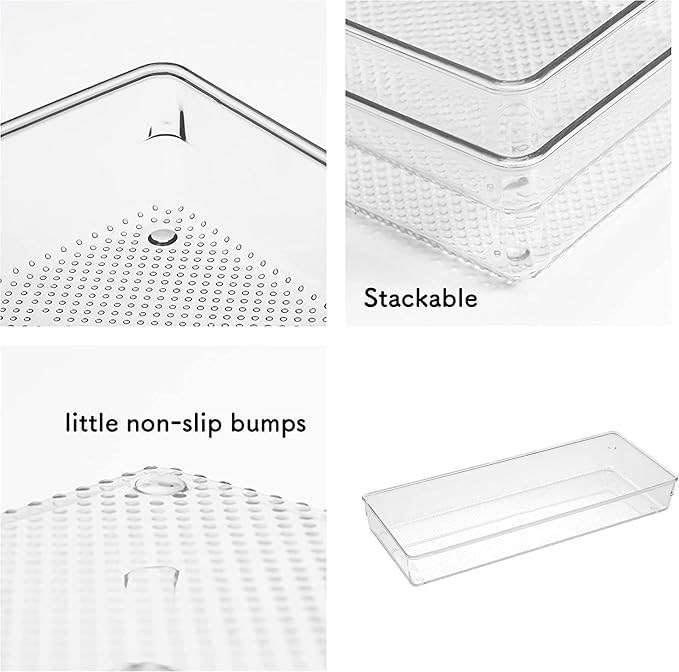3 Pack Clear Plastic Drawer Organizer Tray Cutlery Utensil Makeups Drawer Silverware Organizers 12" X 6"… (6P(6X6+6X9+6X15))
